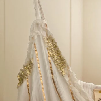 Robe courte Blanc écru Bretelles ajustables à Rayures Dorées - MADE IN INDIA – Image 2
