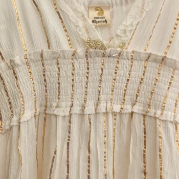 Robe courte Blanc écru Bretelles ajustables à Rayures Dorées - MADE IN INDIA – Image 4