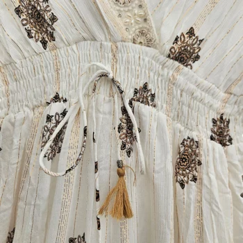 Robe longue Blanc écru Manches 3/4 Motif Mandala Floral Brun MADE IN INDIA – Image 4