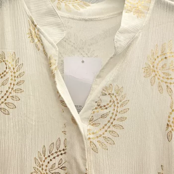 Robe-liquette courte Blanc écru Manches 3/4 Motif Paisley Doré – Image 2