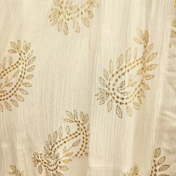 Robe-liquette courte Blanc écru Manches 3/4 Motif Paisley Doré – Image 4