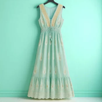 Robe longue Turquoise Sans manches Motif Paisley Blanc & Doré MADE IN INDIA