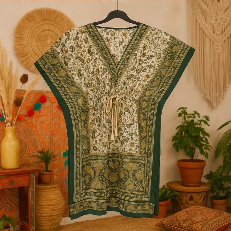 Lot de 6 Couleurs mélangées (2,80€ Pièce) : Tunique style CAFTAN Motif Petit Paisley Couleurs Aléatoires MADE IN INDIA