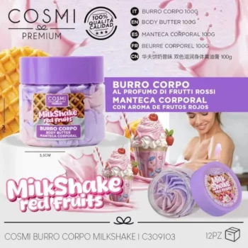 Lot de 3 (3,30€ unité) : Beurre corporel Milkshake Red Fruits – Cosmi Premium – 100 ml – Image 2