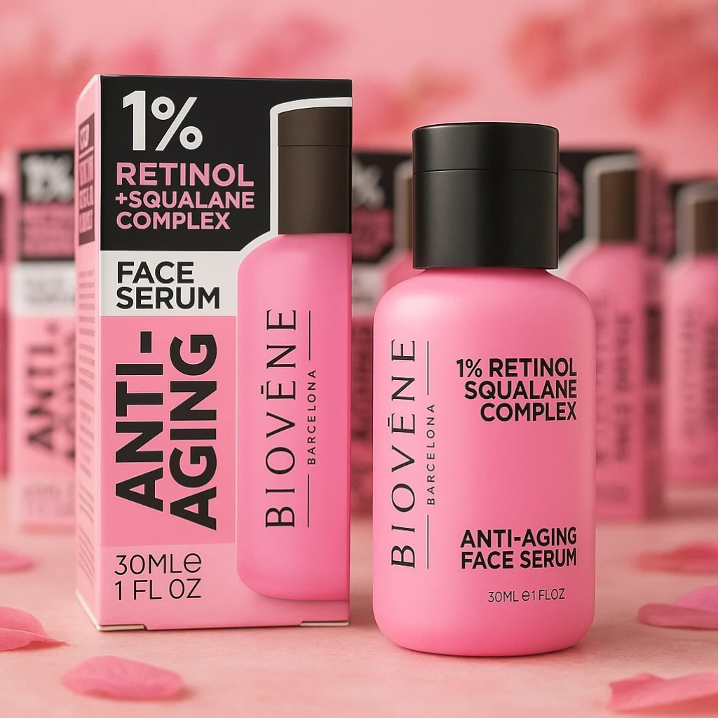 BV-OP03 Sérum de soin anti-âge 1 % rétinol + squalane complexe 30 ml 1 Lot de 12 (2.67€ Pièce) : Sérum pour Visage ANTI-AGING 1% Retinol & Squalane Complex 30ml – Biovène Barcelona – Image 1