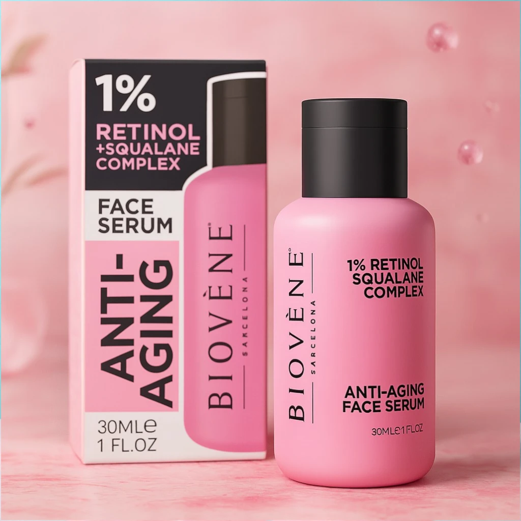BV-OP03 Sérum de soin anti-âge 1 % rétinol + squalane complexe 30 ml Lot de 6 (3.07€ Pièce) : Sérum pour Visage ANTI-AGING 1% Retinol & Squalane Complex 30ml – Biovène Barcelona – Image 1