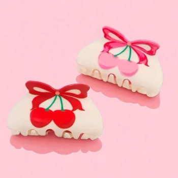 Carton de 12 (soit 1,25€ La Pince) : Pinces à Cheveux Motifs Cerises - 8cm – Image 2