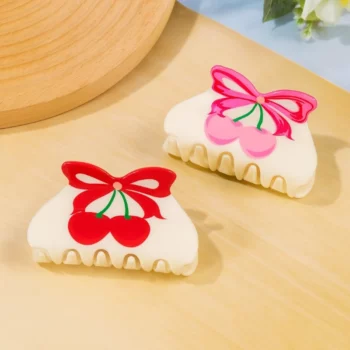 Carton de 12 (soit 1,25€ La Pince) : Pinces à Cheveux Motifs Cerises - 8cm