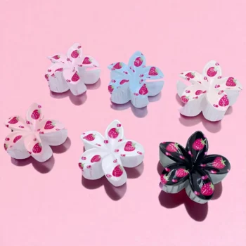 Carton de 12 (soit 1,25€ La Pince) : Pinces à Cheveux Motifs Fraises – Image 2