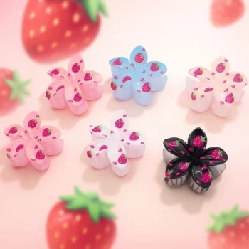Carton de 12 (soit 1,25€ La Pince) : Pinces à Cheveux Motifs Fraises
