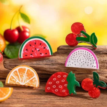 Carton de 12 (soit 1,25€ La Pince) : Pinces à Cheveux Motifs Fruits - 7cm