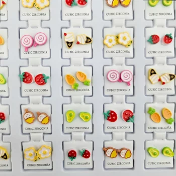 Présentoir de 36 (0,30€ Pièce) : Paires de Boucles d’Oreilles Fruits & Gourmandises – CUBIC ZIRCONIA – Image 2