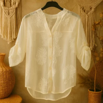 Lot de 5 (Soit 4.50€ Pièce) Mélange de Couleur de Chemise transparente Gros Motif Floral Brodé – Image 6