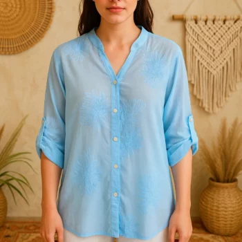 Lot de 5 (Soit 4.50€ Pièce) Mélange de Couleur de Chemise transparente Gros Motif Floral Brodé – Image 4