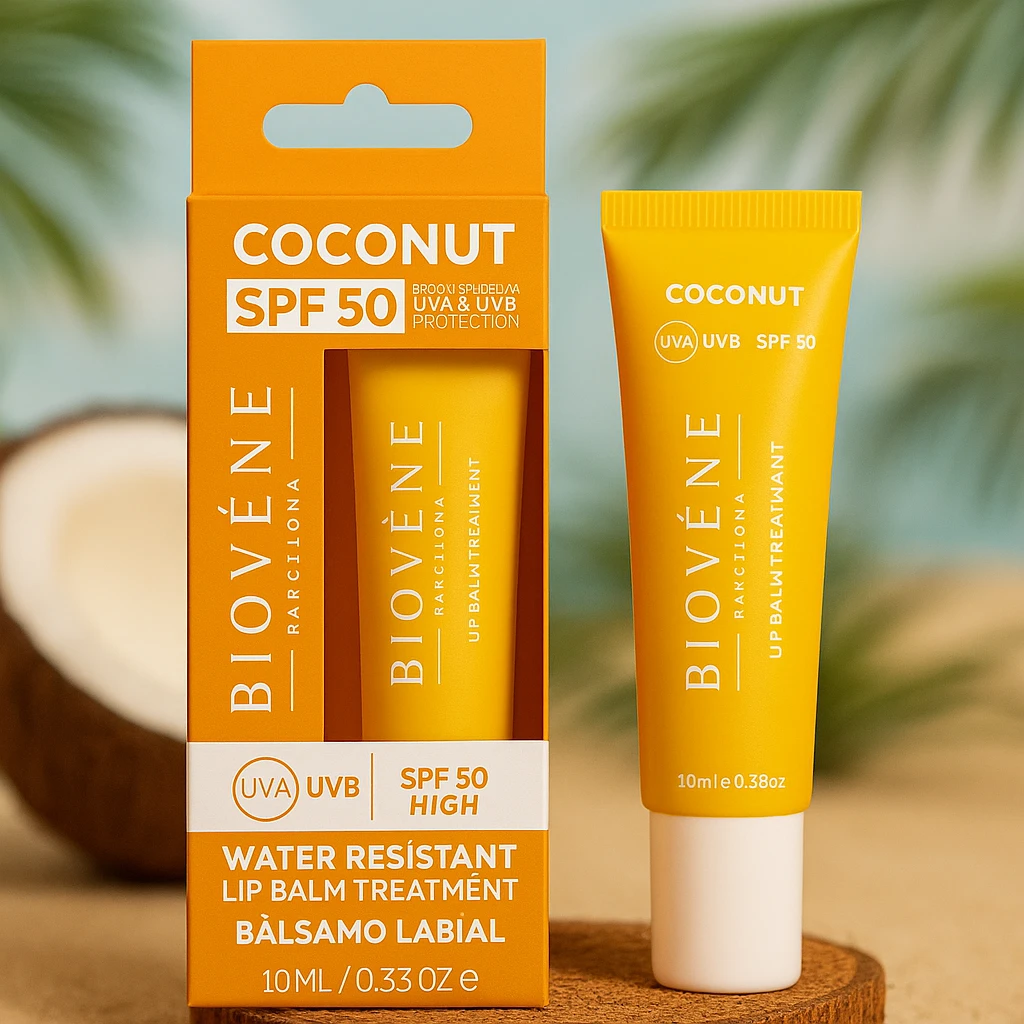 fournisseur de soins et creme spf protectrice soleil biovene (15) Lot de 12 (soit 2,74€ Pièce) : Baume à Lèvres Coco SPF 50 – Soin Solaire Hydratant Haute Protection – Image 1