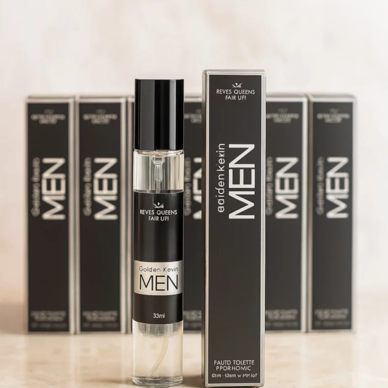 Présentoir de 20 (1,20€ pièce) : Eau de toilette générique Homme GOLDEN KEVIN MEN 33ml - Reyes Queens