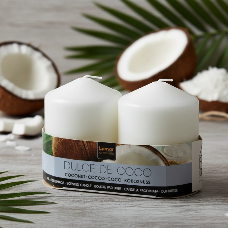 grossiste en bougie lumar pas cher (12) Lot de 12X2 Bougies (1,90€ les 2 Bougies) - Parfum Coco - 7cm X 5,70cm - 24H – Image 1