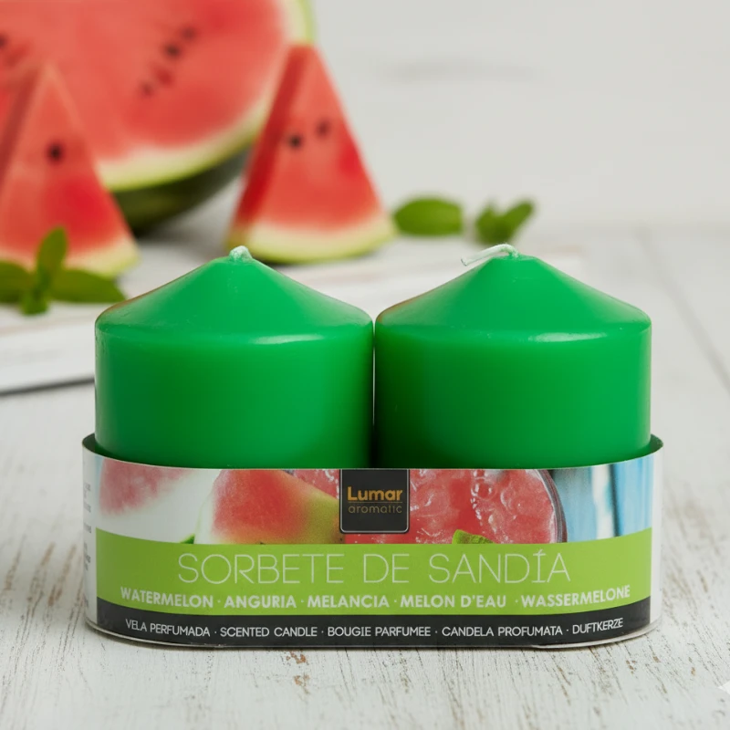 Lot de 12X2 Bougies (1,90€ les 2 Bougies) - Parfum Pastèque - 7cm X 5,70cm - 24H