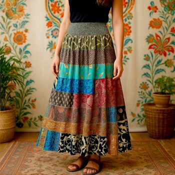 Lot de 5 (3,50€ Pièce) : Jupe longue Patchwork Motif Bohème Coloré - MADE IN INDIA