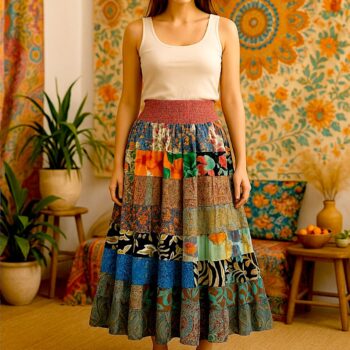 Lot de 5 (3,50€ Pièce) : Jupe longue Patchwork Motif Bohème Coloré - MADE IN INDIA – Image 6