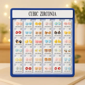 Présentoir de 36 (0,31€ Pièce) : Paires de Boucles d'Oreilles Animaux Colorés – CUBIC ZIRCONIA