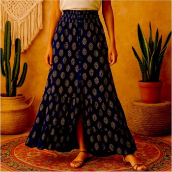 Lot de 5 (3,50€ Pièce) : Jupe longue Asymétrique Motif Végétal Bohème doré - MADE IN INDIA – Image 3