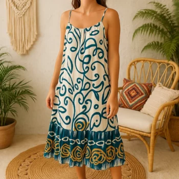 Lot de 5 (Soit 5.80€ Pièce) Mélange de Couleur de Robe Mi-longue Large Motif Estival Coloré  - MADE IN ITALY