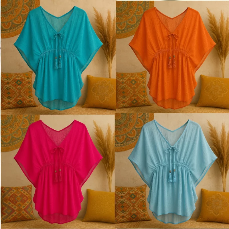 Lot de 10 (Soit 2,20€ Pièce) Mélange de Couleur de Top Manches courtes Chauve-Souri - Voile transparent
