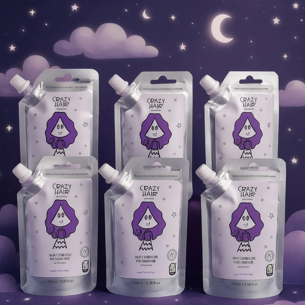 masque de cheveux hiskin solde grossiste Lot de 6 (0,75€ Pièce) : Masques de Nuit pour Cheveux CRAZY HAIR – Senteur Myrtille – 100 ml – Image 1