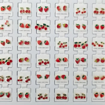 Présentoir de 36 (0,40€ Pièce) : Paires de Boucles d’Oreilles – Motifs Fruits Rouges – Image 2