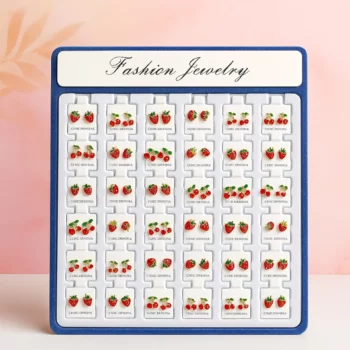 Présentoir de 36 (0,40€ Pièce) : Paires de Boucles d’Oreilles – Motifs Fruits Rouges