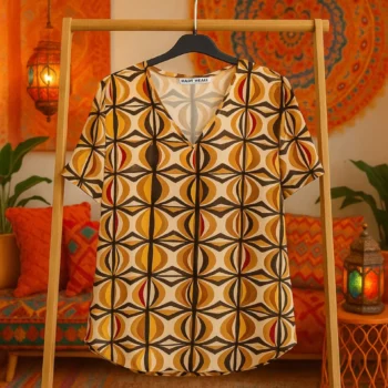 Lot de 5 (Soit 7,30€ Pièce) Mélange de Couleur de Top évasé large Manches courtes Motif Ethnique coloré - MADE IN ITALY