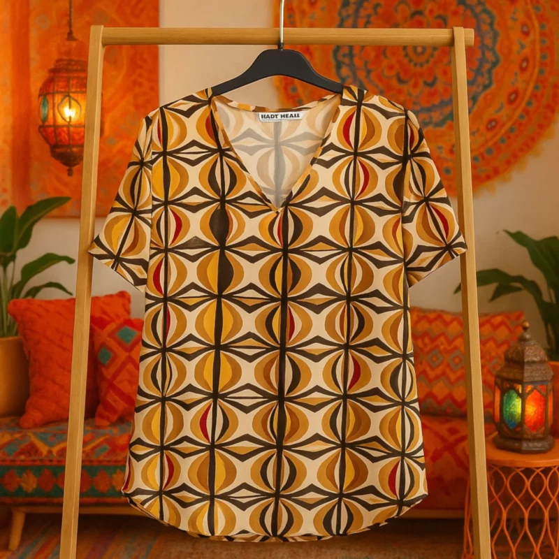 Lot de 5 (Soit 7,30€ Pièce) Mélange de Couleur de Top évasé large Manches courtes Motif Ethnique coloré - MADE IN ITALY