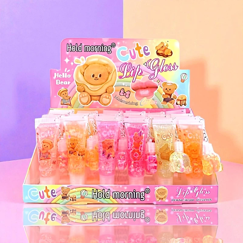 HL5900 GLOSS À LÈVRES CUTE HELLO BEAR Présentoir de 24 (soit 0,90€ unité) : Gloss à Lèvres Ourson attaché CUTE – HOLD MORNING – Image 1