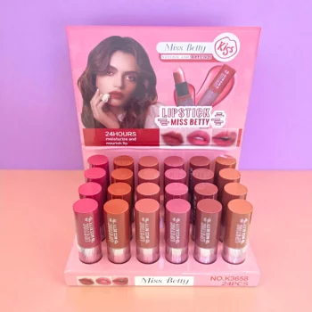 Présentoir de 24 (soit 0,65€ unité) : Rouge à Lèvres Naturel 24H – Miss Betty – Image 2