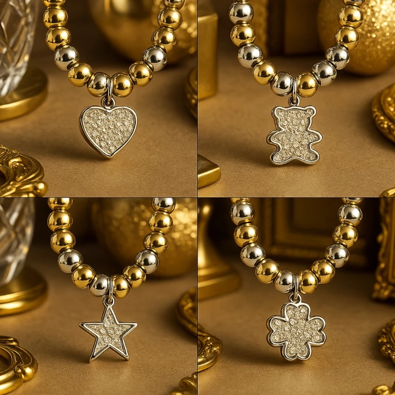 grossiste bracelet perle en lot 1 Prix dégressifs à partir de 1,30€ : Bracelets en Perles Bicolores avec Pendentif Strass – Acier Inoxydable – Image 1