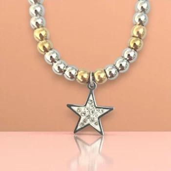 Prix dégressifs à partir de 1,30€ : Bracelets en Perles Bicolores avec Pendentif Strass – Acier Inoxydable – Image 6