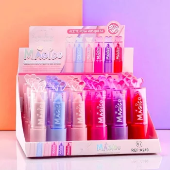 Présentoir de 24 (soit 0,93€ unité) : Rouge à Lèvres Magique Coeur HUILE DE ROSE MUSQUÉE – EASY PARIS