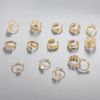 Lot de 15 (1,70€ Pièce) : Bague ajustable Dorée & Blanc nacré – Acier Inoxydable – Image 2