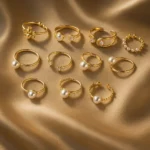 Lot de 12 (1,70€ Pièce) : Bague ajustable Dorée & Perle Blanc nacré – Acier Inoxydable