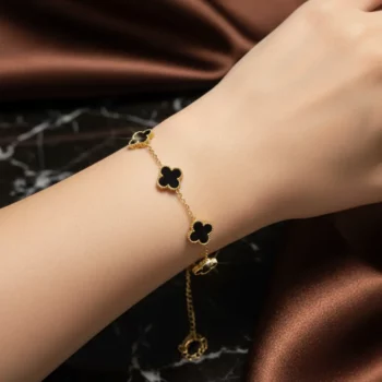 Bracelets en Acier Inoxydable 5 trèfles - Doré & Noir – Image 3
