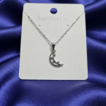 Lot de 3 (1,50€ Pièce) : Collier Avec Pendentif Lune - Argenté – Image 2