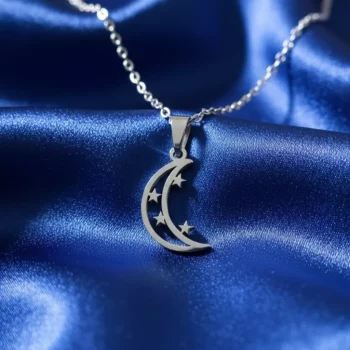 Lot de 3 (1,50€ Pièce) : Collier Avec Pendentif Lune - Argenté