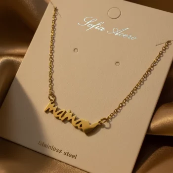 Lot de 3 (1,50€ Pièce) : Collier Avec Pendentif Mama & Coeur - Doré – Image 2