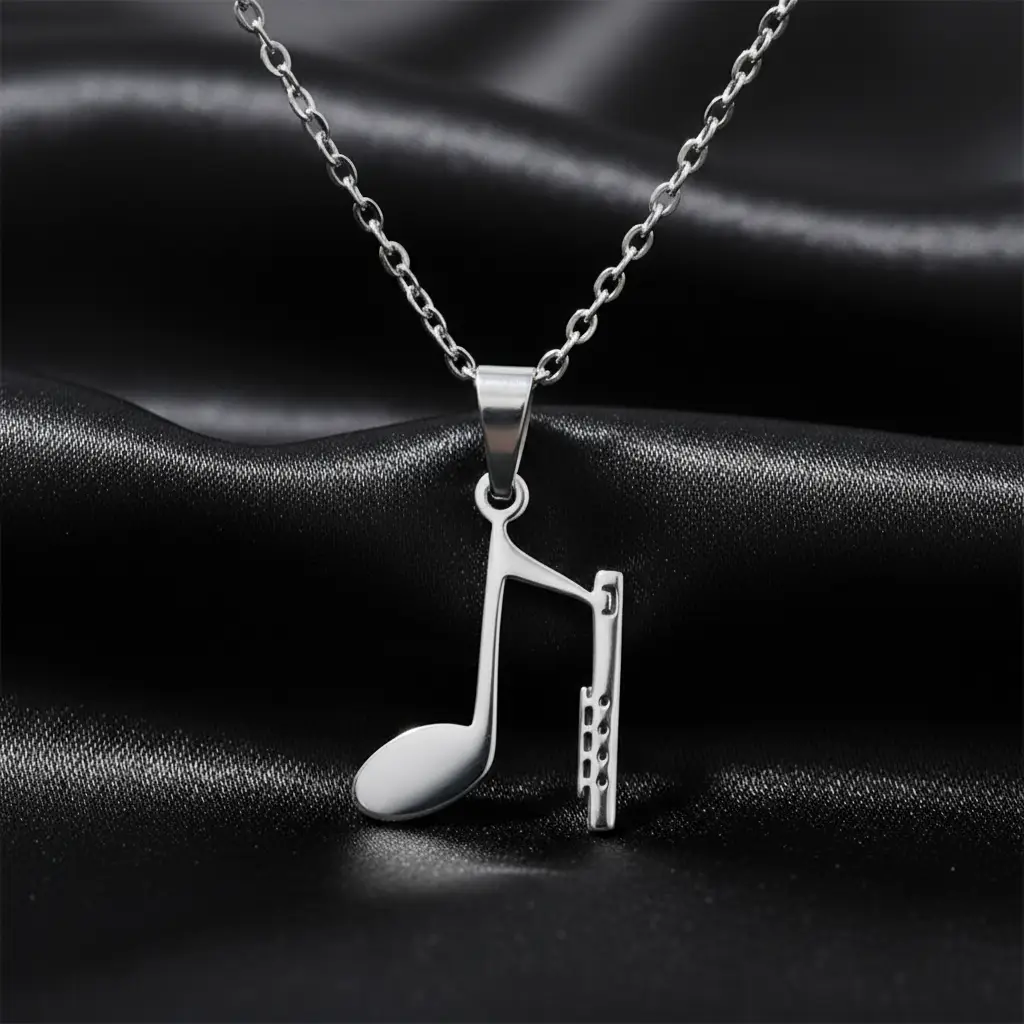 Collier Avec Pendentif Note de Musique - Argenté Lot de 3 (1,50€ Pièce) : Collier Avec Pendentif Note de Musique - Argenté – Image 1