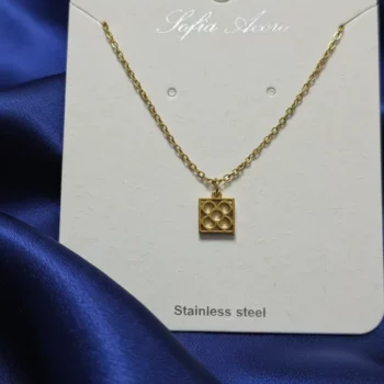 Lot de 3 (1,50€ Pièce) : Collier Avec Pendentif Carré - Doré – Image 2
