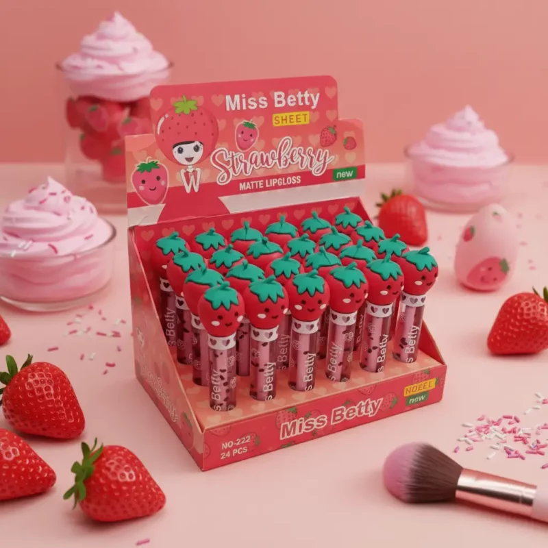 Présentoir de 24 (soit 0,75€ unité) : 🍓 Gloss à lèvres mat Sweet Strawberry – Miss Betty