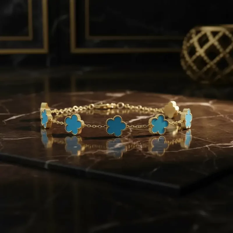 Lot de 3 (2,50€ Pièce) : Bracelets en Acier Inoxydable 5 trèfles - Doré & Bleu