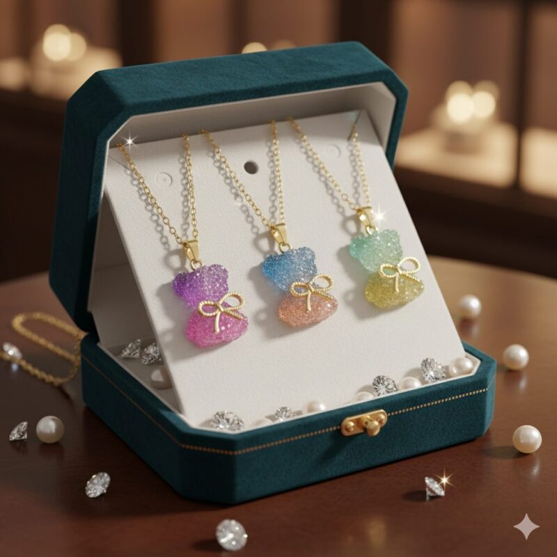 Lot de 3 (2,30€ Pièce) : Collier Dorées pendentif Ourson coloré