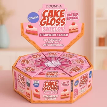 Présentoir de 24 (soit 0,88€ l'unité) : Gloss pour Lèvres CAKE SWEET OIL STRAMBERRY & CREAM – D'Donna